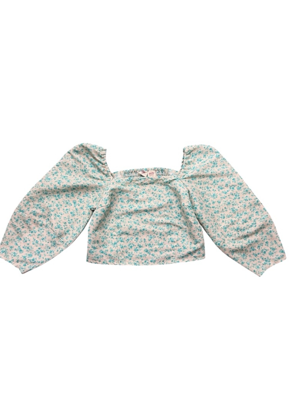 Levi's White and Teal Floral Elastic Waist Crop Top